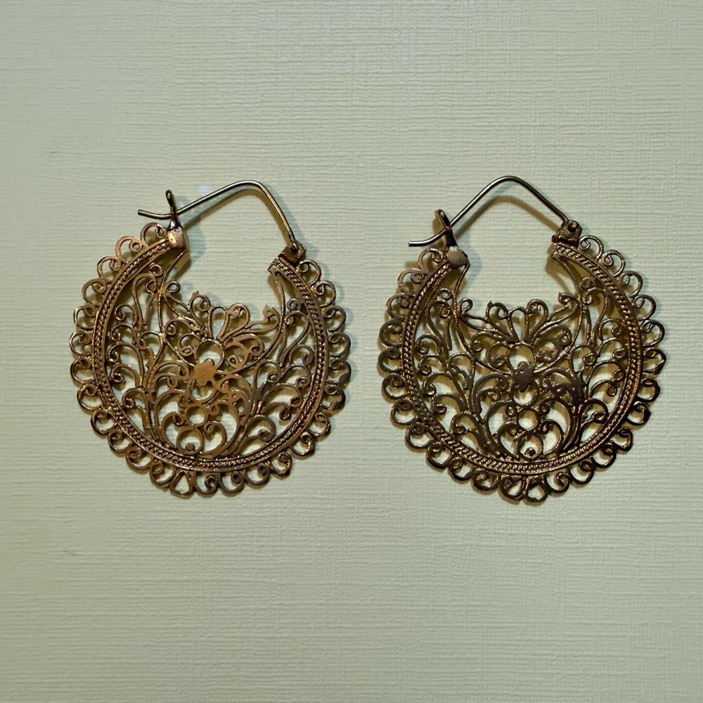 Gold tone Filigree Hoop Earrings